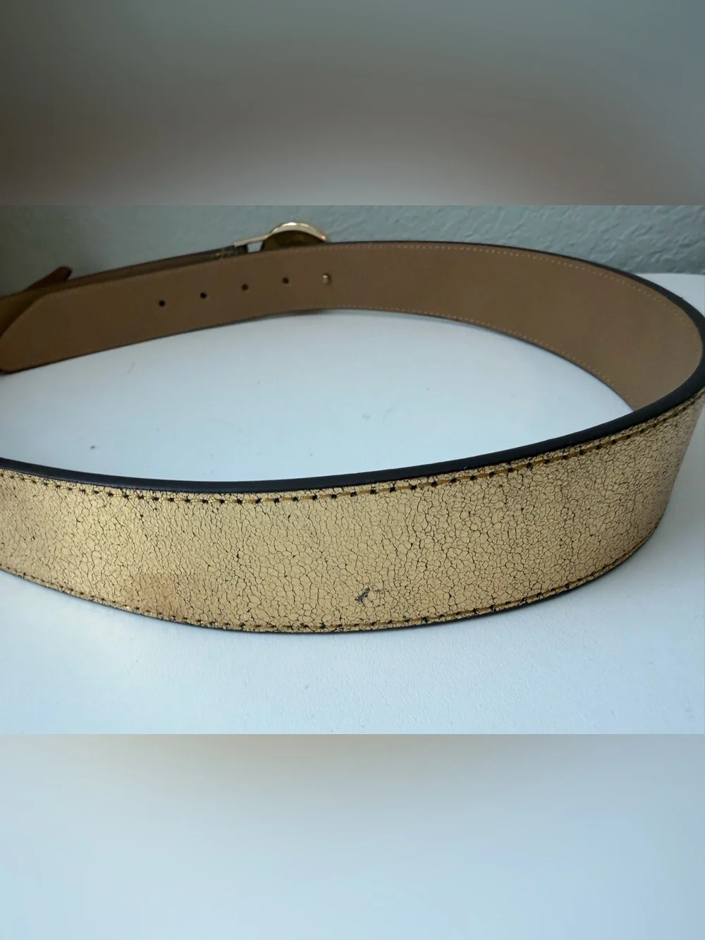 Michael Kors Gold Metallic Leather Belt Medium